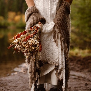 Taupe brown shawl, latte evening wrap, fall winter wedding, bridal cover up, fuzzy scarf, bridesmaid gift, mother of the bride, fringed wrap