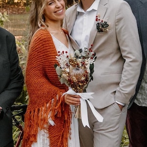 Burnt Orange mohair evening shawl, rust bridal wedding wrap, handmade wool scarf image 1