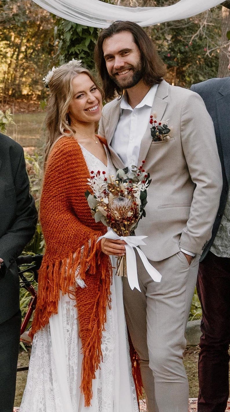 Burnt Orange mohair evening shawl, rust bridal wedding wrap, handmade wool scarf image 1