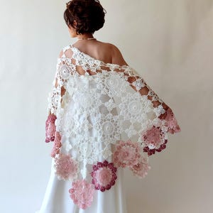 Cream mohair wedding shawl, rose evening wrap
