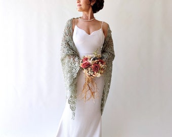 Pale sage shawl, dusty green wrap, light sage scarf, bridal cover up, fall winter wedding, lace evening shawl, mother of bride, gift for her