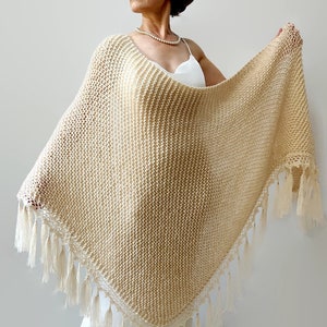 Champagne shawl, light beige wrap, mohair scarf, wool bridal cover up, fall winter wedding, bridesmaid gift, boho, fringed, mother of bride image 5