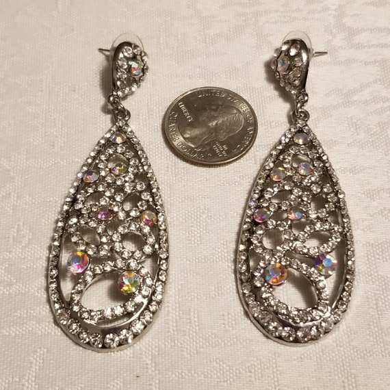 Sparkling Rhinestone Dangle/ Drop/ Silver Tone/ E… - image 4
