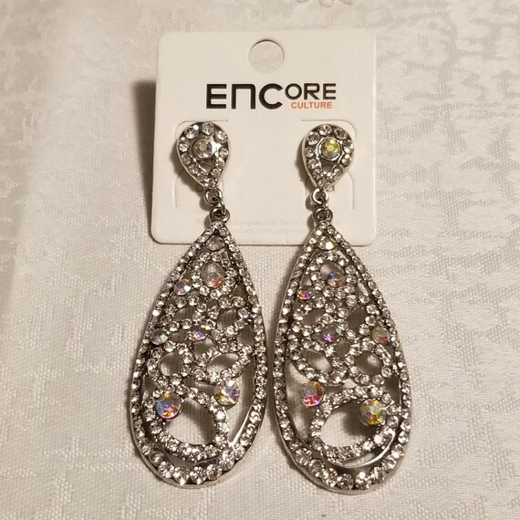 Sparkling Rhinestone Dangle/ Drop/ Silver Tone/ E… - image 1