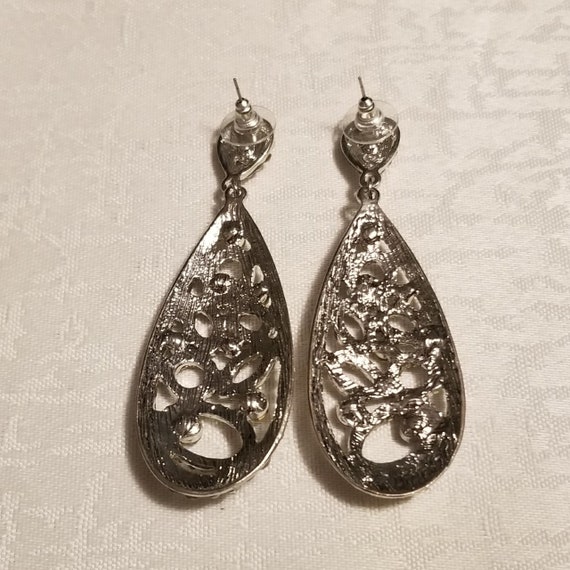 Sparkling Rhinestone Dangle/ Drop/ Silver Tone/ E… - image 6