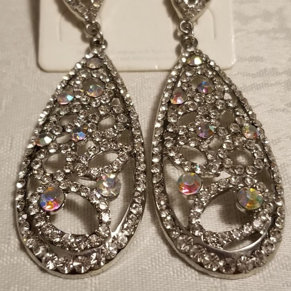 Sparkling Rhinestone Dangle/ Drop/ Silver Tone/ E… - image 2