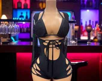 Exotic dance wear bottle girl bartender 2 piece romper