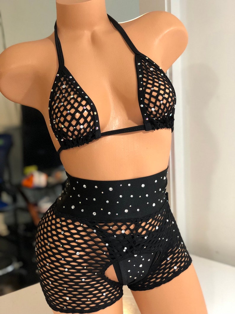 Bandit Black Net Chap Set Exotic Dancewear stripper outfits