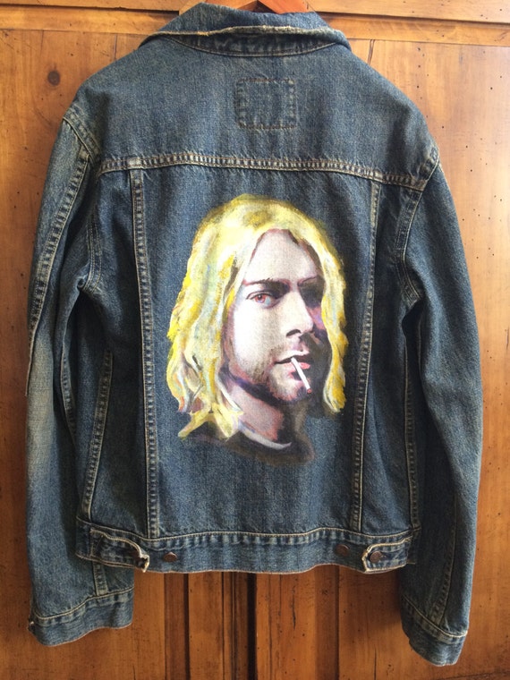 Denim Jacket Hand-painted Kurt Cobain | Etsy