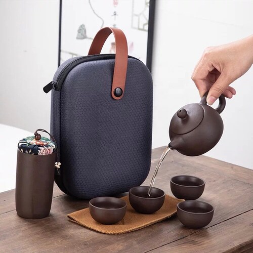 Dark Green Ceramic Tea Set Portable Travel Tea Set One Pot Two Etsy