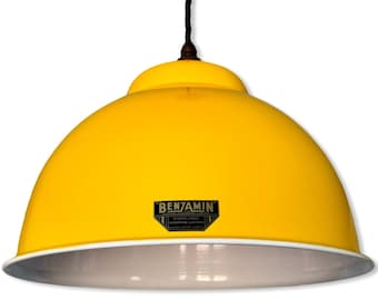 Morley XL ~ Summer Yellow RLM Deep Dome Reflector Lampshade Pendant Set Light ~ 13 Inch