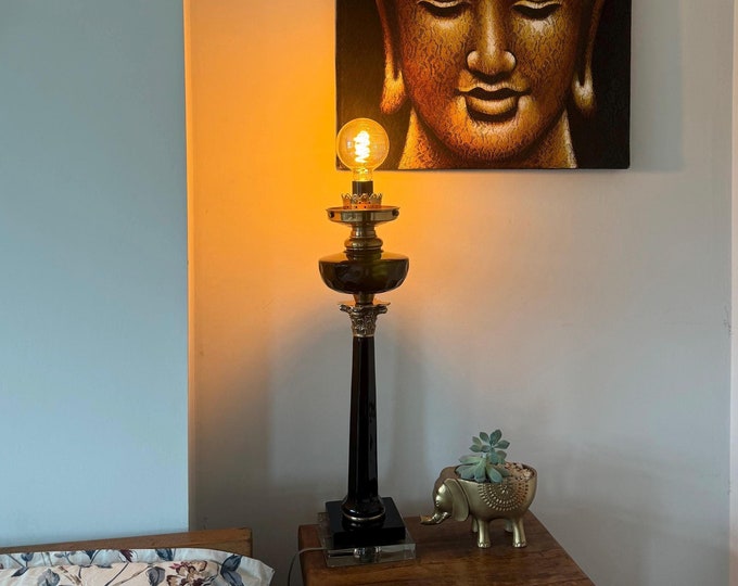 French Style Solid Brass & Black Glass Table Lamp Vintage Style | Bedroom | Bedside Reading Light | Retro | Hallway