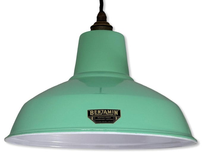 Filby ~ Fresh Teal Green RLM Reflector Lampshade Pendant Set Light ~ 12.5 Inch