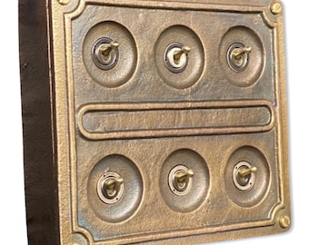 6 Gang 2 Way Bronze Solid Cast Metal Surface Mounting Conduit Light Switch Industrial - BS EN Approved Vintage Britmac Style