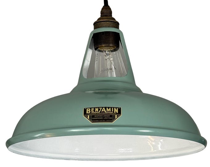 Cawston - Pistachio Green Slotted Lampshade Pendant Set Light *Worn* - 11 Inch