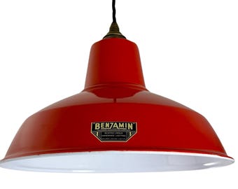 Filby ~ British Red RLM Reflector Lampshade Pendant Set Light ~ 12.5 Inch