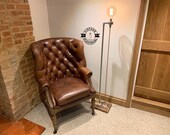 Gresham Industrial Floor Lamp Table Light Uk Plug Urban Rustic Bedside Vintage Free Edison XL Globe Bulb
