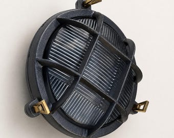 Wroxham Cast Pewter Caged Bulkhead Wall or Ceiling Light - IP65