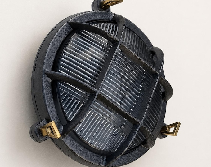 Wroxham Cast Pewter Caged Bulkhead Wall or Ceiling Light - IP65