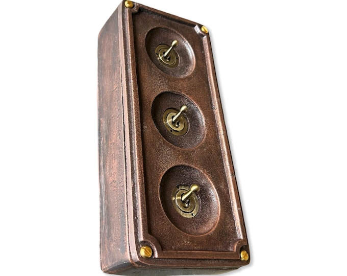 3 Gang Solid Cast Antique Copper Metal Conduit Light Switch Industrial 2 Way - BS EN Approved Vintage Crabtree 1950’s Style