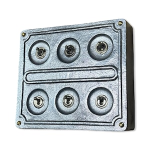 Interruttore della luce in metallo fuso massiccio a 6 canali e 2 vie, industriale - Approvato BS EN, stile Crabtree vintage anni '50