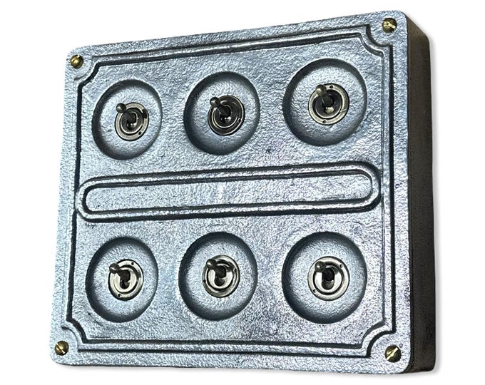 6 Gang 2 Way Solid Cast Metal Conduit Light Switch Industrial - BS EN Approved Vintage Crabtree 1950’s Style