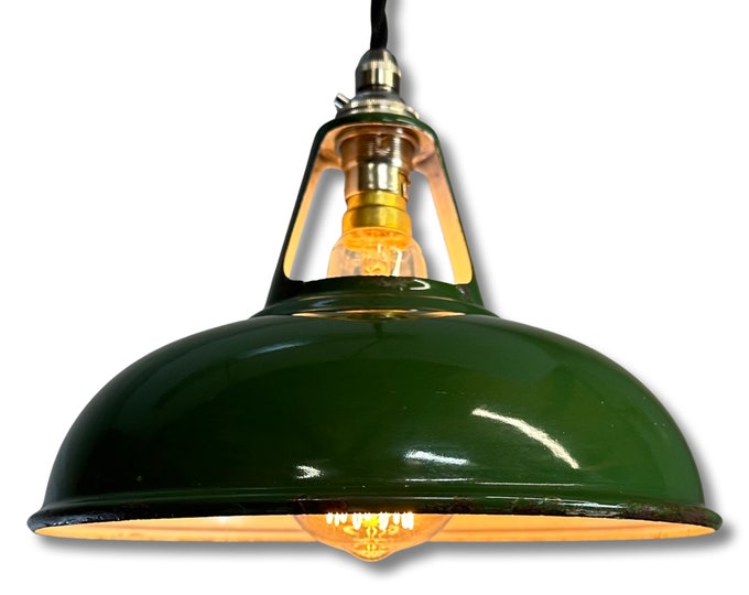 Geniune Green Solid Coolicon 1932 Shade Pendant Set Light | Ceiling Dining Room | Antique Restored | Kitchen Table | Vintage Filament Bulb