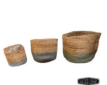 Set Of 3 Jute Plant Pots Handmade Natural Jute Indoor Planter