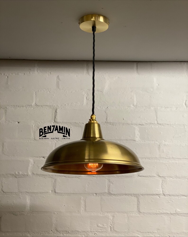 Sedgeford Antique Brass Industrial Shade Pendant Set Light Etsy UK