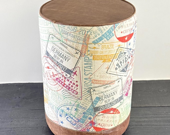 Wanderlust Pouf Solid Base Dark Brown Genuine Leather Floor Standing Foot Stool