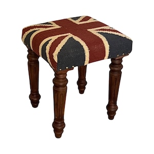 Maxlume ~ Union Jack Flag Bench | Great Britain | Pouf Solid Base | Vintage Style | Floor Standing | Man Cave Foot Stool