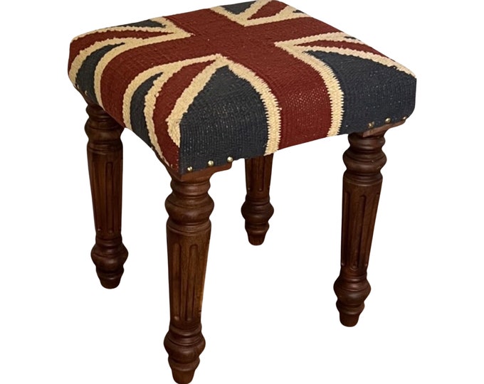 Maxlume ~ Union Jack Flag Bench | Great Britain | Pouf Solid Base | Vintage Style | Floor Standing | Man Cave Foot Stool