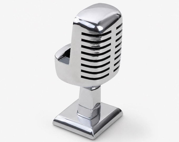 Vintage Microphone Phone Holder | Retro Desk Stand in Polished Aluminium