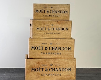 Storage Wooden Boxes Moët & Chandon Champagne Crates Natural Finish