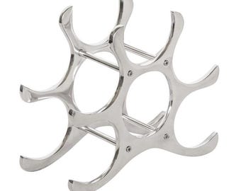 6 Bottle Wine Rack Holder Solid Cast | Wine | Champagne Storage Antique Brass | Polished Aluminium | Matt Black | Black Copper