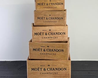Storage Wooden Boxes Moët & Chandon Champagne Crates Natural Finish