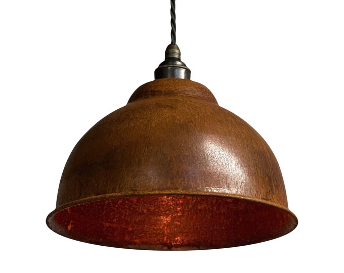 Morley ~ Rusted Solid Steel Industrial factory shade light ceiling dining room kitchen table