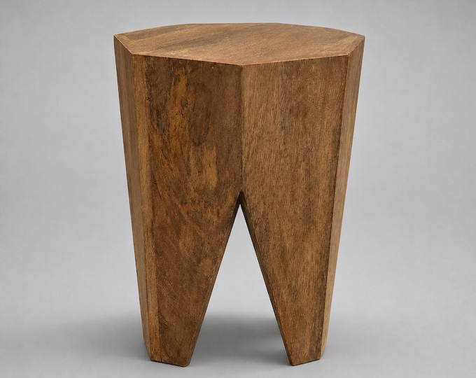 Solid Mango Wood Side Table | Retro Carved Coffee Table Stool