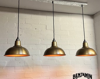 Salthouse ~ 3 x Antique Brass Shade Design Pendant Set Track Cluster Light | Dining Room | Kitchen Table | Vintage