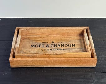 Wooden Serving Trays Moët & Chandon Champagne Butlers Crates Storage Boxes Natural Finish