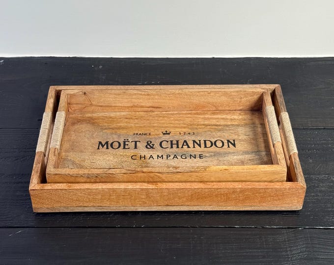 Wooden Serving Trays Moët & Chandon Champagne Butlers Crates Storage Boxes Natural Finish