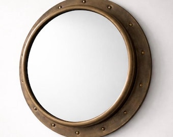Industrial Brass Round Porthole Wall Mirror Nautical Style ~ 61cm