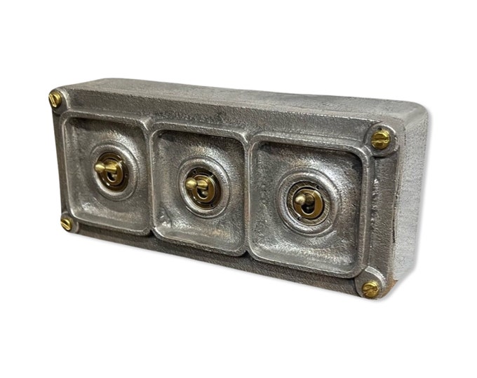 3 Gang 2 Way Solid Cast Metal Surface Mounting Conduit Light Switch Industrial 2 Way - BS EN Approved Vintage 1950’s Style