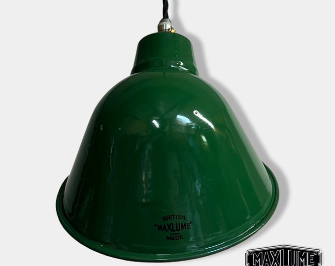 Maxlume 1920s Green Industrial Parabolic Angled Shade Pendant Set Light