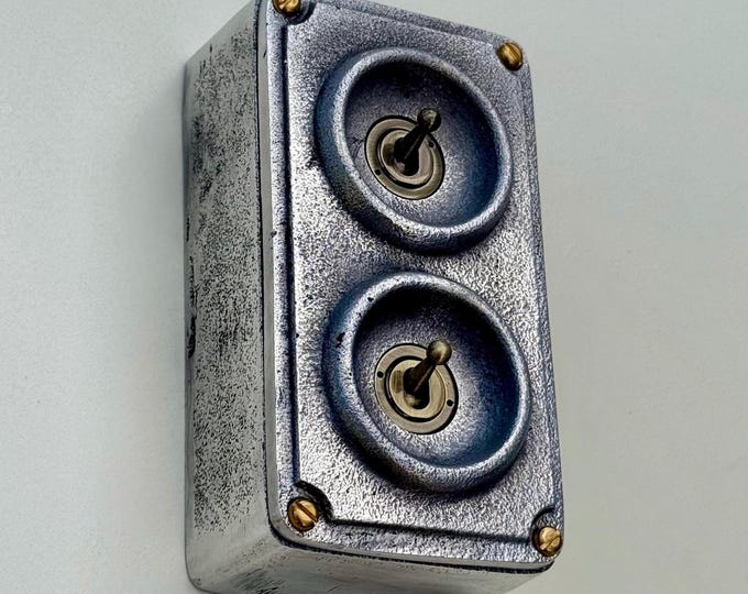 Double 2 Gang Cast Metal Toggle Light Switch | Industrial 2 Way