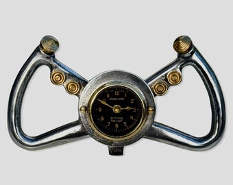 Cockpit Pilots Yoke Aviator Solid Brass Ships Clock Compass Nautical Vintage Industrial Pilot Decor