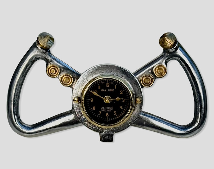 Cockpit Pilots Yoke Aviator Solid Brass Ships Clock Compass Nautical Vintage Industrial Pilot Decor