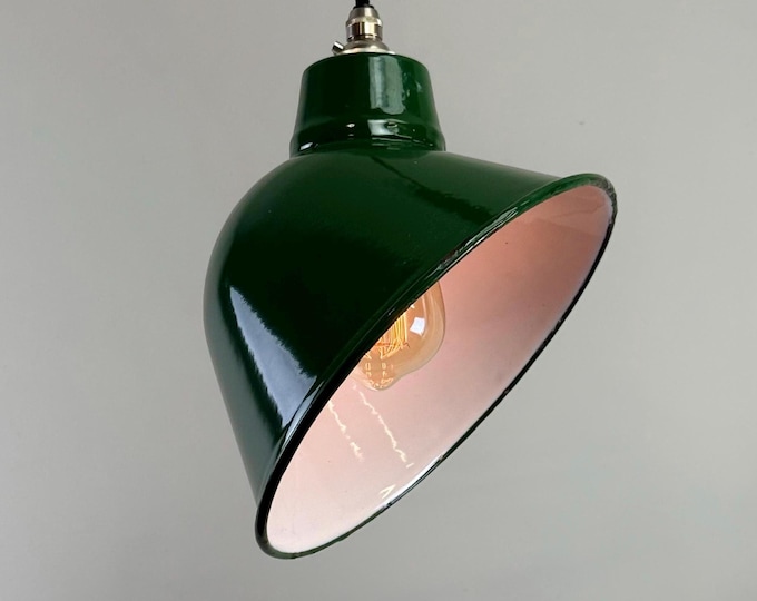 Maxlume 1920s Green Industrial Parabolic Angled Shade Pendant Set Light