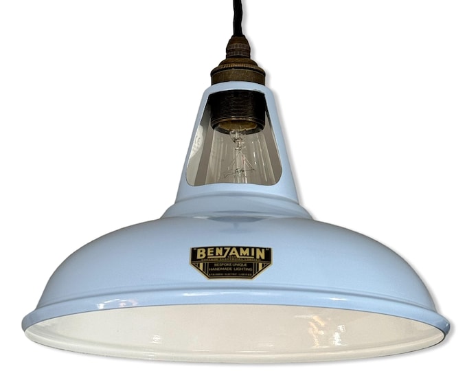 Cawston - Light Sky Blue Slotted Lampshade Pendant Set Light *Worn* - 11 Inch