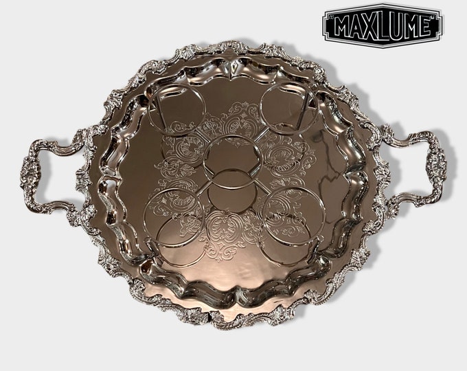 Maxlume ~ Solid Victorian Style Silver Finish Serving Cater Tray Mirror Finish